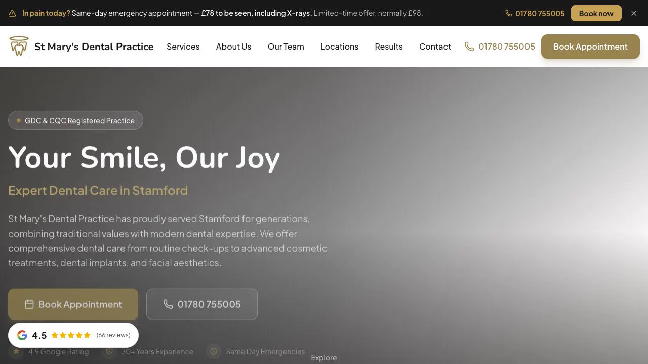 St Mary’s Dental website by 3rd Eye AI